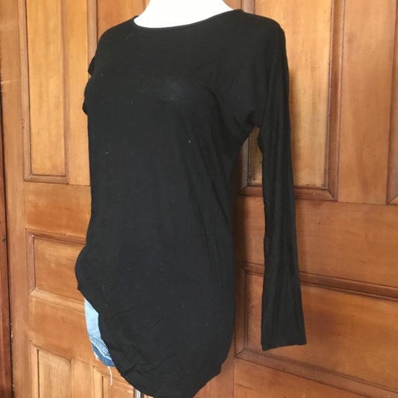 Club Monaco avant-garde style asymmetrical long & short black t-shirt / tunic XS - Picture 2 of 3